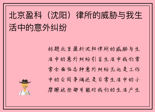 北京盈科（沈阳）律所的威胁与我生活中的意外纠纷